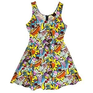 Modcloth x Folter Comic Pop Dress 50s Fit & Flare Junk Food Maximalist L 10-12